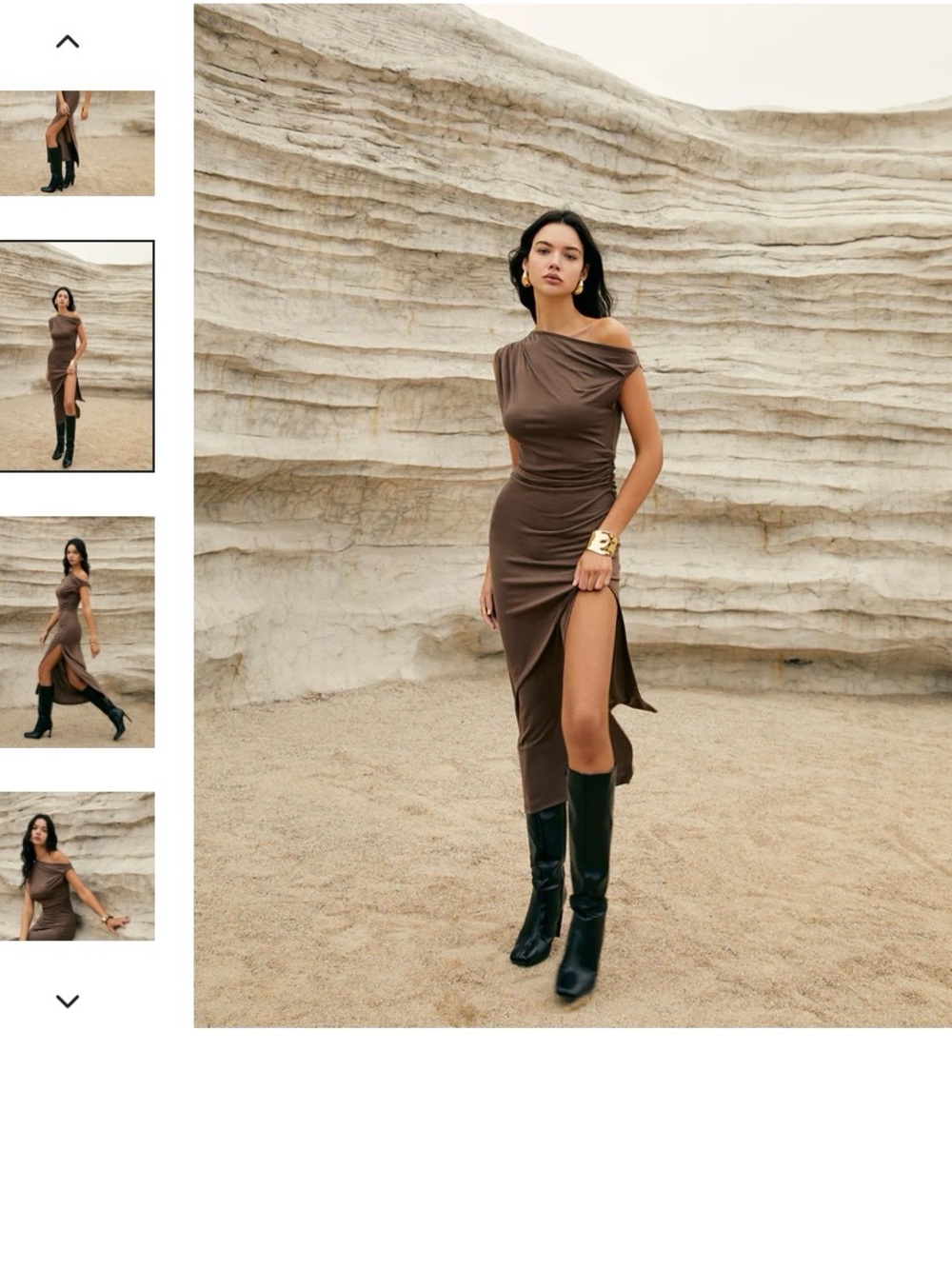 Commense One-Shoulder Brown Maxi Dress